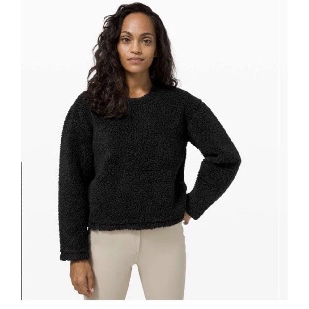 LULULEMON Wool Whenever‎ Crew Sweater Sherpa Fleece Pullover Boxy Black 4